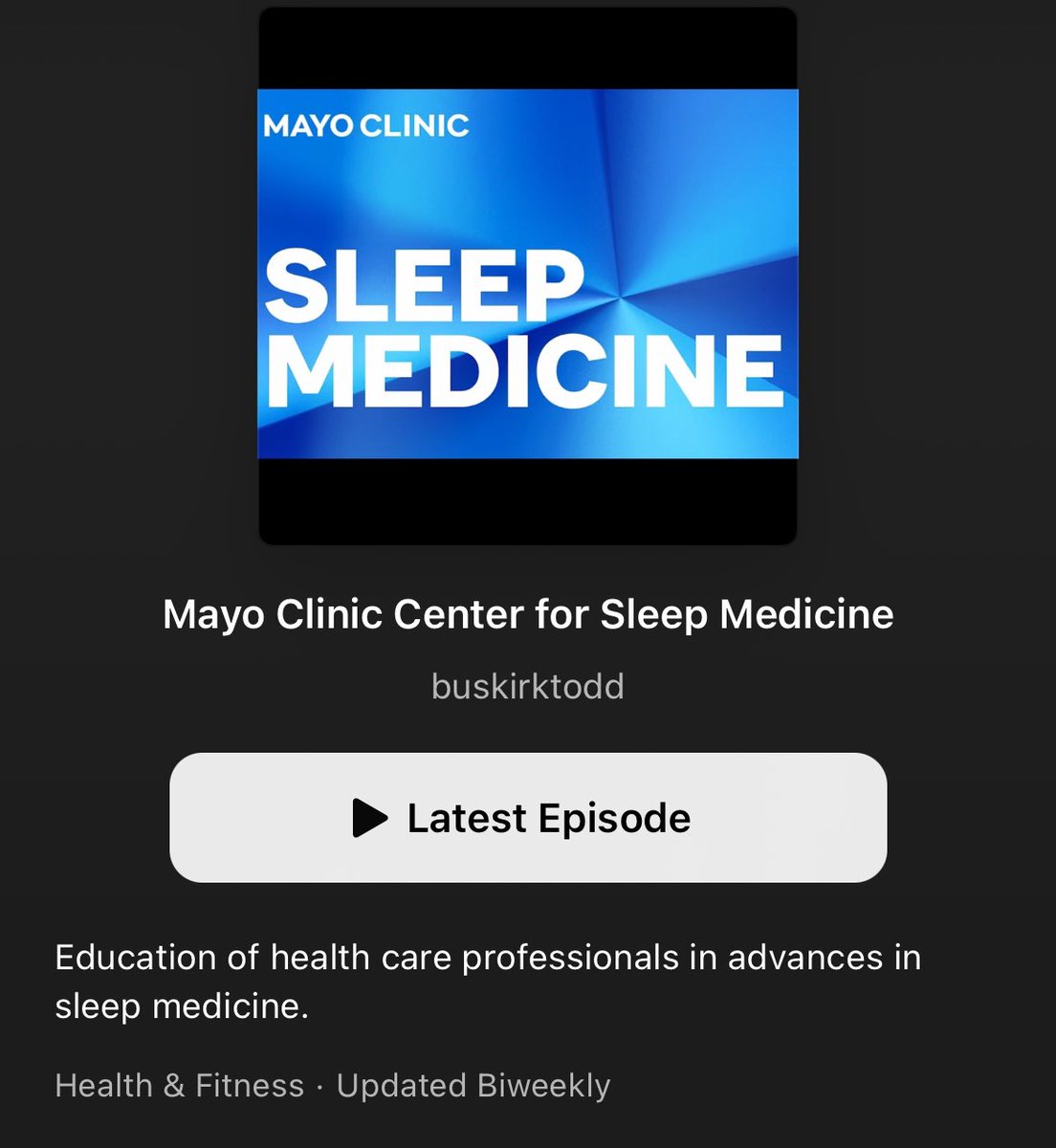 The Mayo Clinic Sleep Medicine Podcast is out! It is designed for sleep medicine specialists, sleep medicine fellows, and all healthcare providers who manage pts w/ sleep disorders. Listen here: podcasts.apple.com/us/podcast/may… (or any platform!)