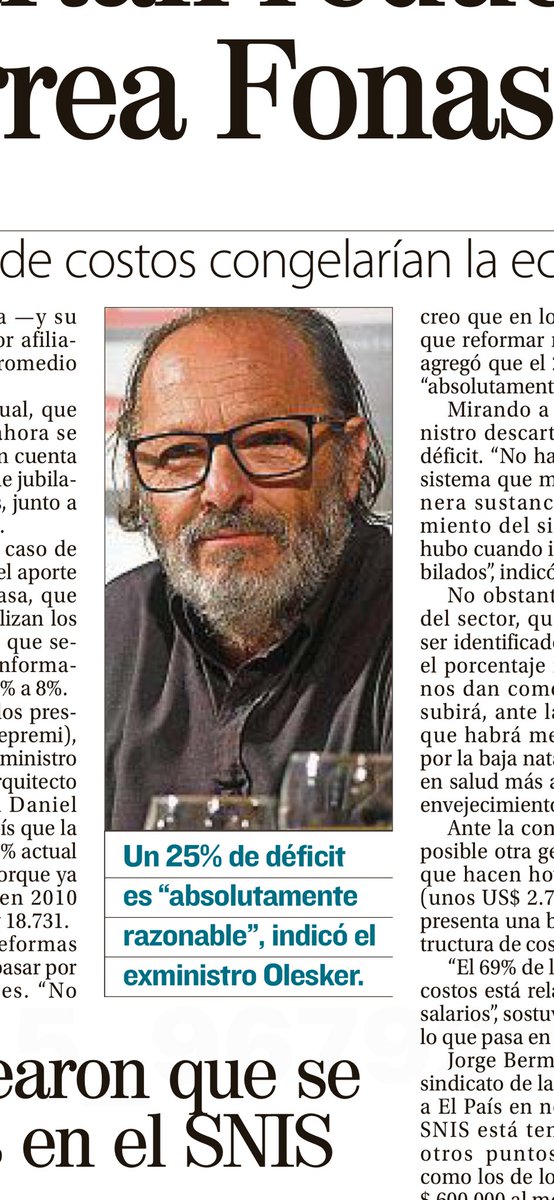 Hace solo 48 hs. con cierta indignación con el ex ministro Olesker le trasmitía su error conceptual por decir q no había déficit del FONASA. Según él (está el video en mis post) era un 'aporte'. Ahora leo q dice q esta bien un déficit del 25%. Es chiste? Está de listo?