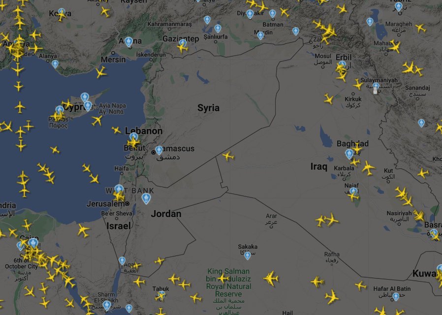#BREAKING: Due to the #Iran and #ısrael escalation, in which Iran has attacked Israel with lethal drones. This is the current state of Middle East's air space travel.