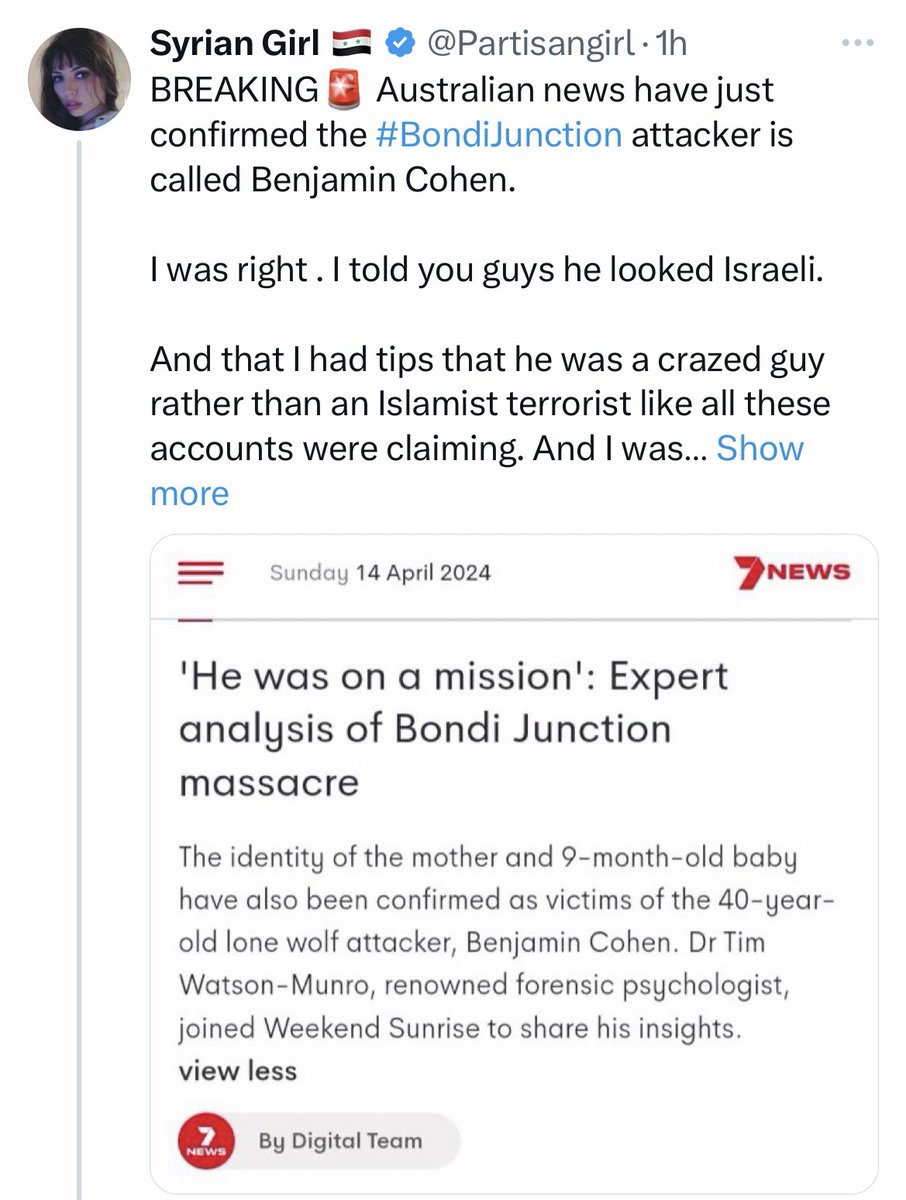 Disgusting beyond belief. Russian propagandists Simeon Boikov and Maram Susli found a random 20 year old Jewish guy on LinkedIn and managed to deceive Seven News Media into blaming him for the Sydney terror attack. 

Benjamin Cohen, please sue them all into the ground for…