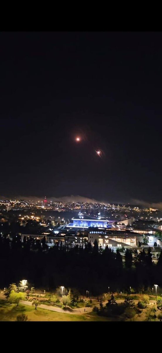 Israeli defense system intercepts incoming UAVs and missiles launched towards Jerusalem's parliament known as knesset by Iran. Historic Photo and moment, that will change the Middle East. #iran #israel