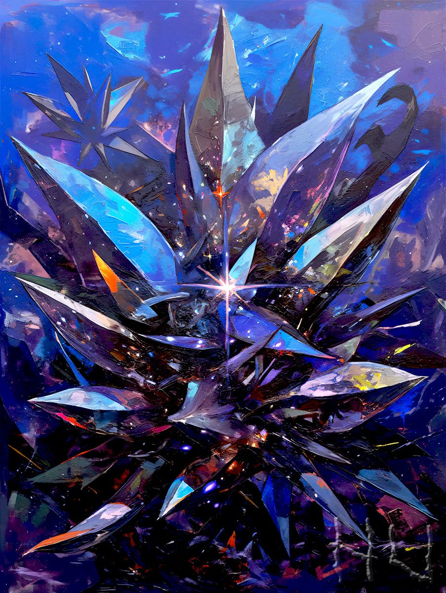 TaleOfCards's tweet image. 【ルーンから生まれるカード】
4/14のカードはハガルᚺ/ウルᚢ

精霊族：「カタス・ミリクタス」
　災害から生まれた希望のカケラ。
　自然の力を象徴し、新たな変化をもたらす。
 #AIart