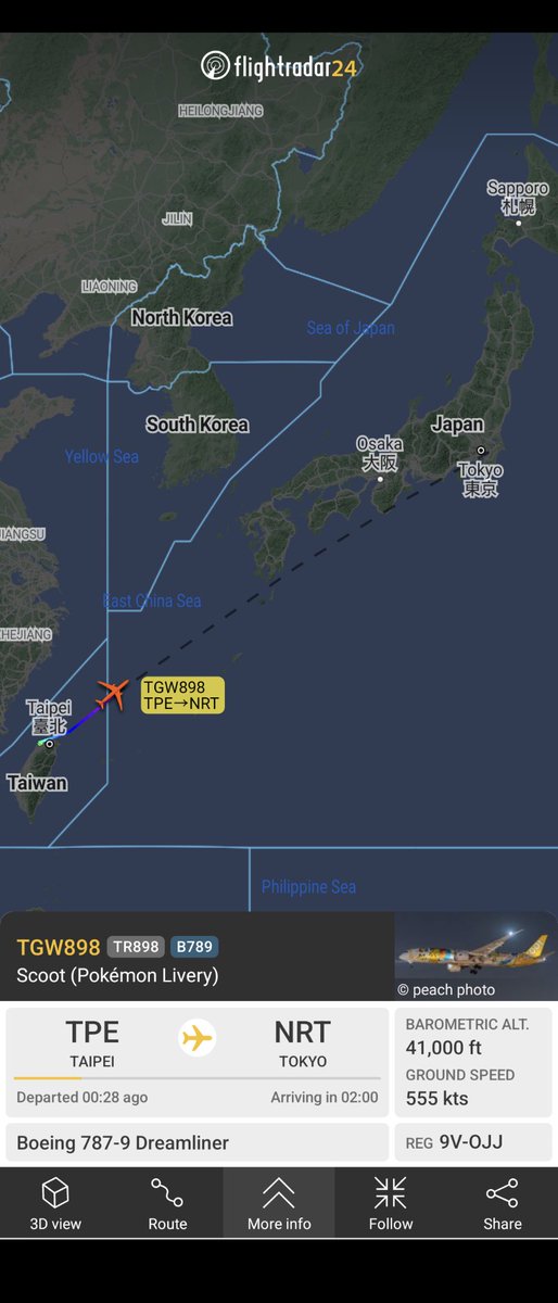 scoot TR898 TGW898 from TPE to NRT B787-9 9V-OJJ Pokémon Pikachu Jet