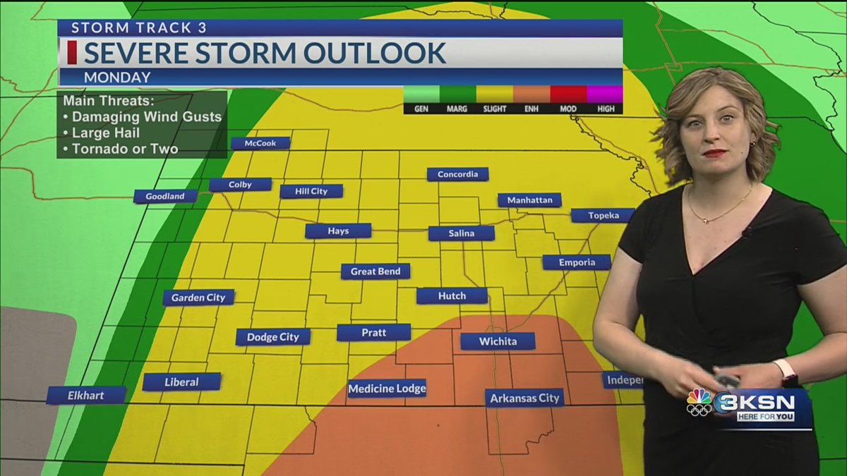 Toasty temps to end the weekend with highs tomorrow flirting with the 90s. Storm chances return late Monday night into Tuesday, with all modes of severe weather possible. ksn.com/video/storm-tr… @KSNNews @KSNStormTrack3 #kswx