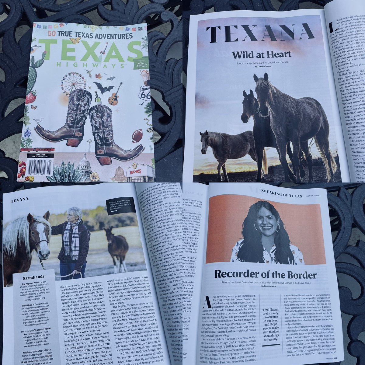 Check out the May issue of @TexasHighways I write about horse sanctuaries and talked to Iliana Sosa about her beautiful episode of God Save Texas