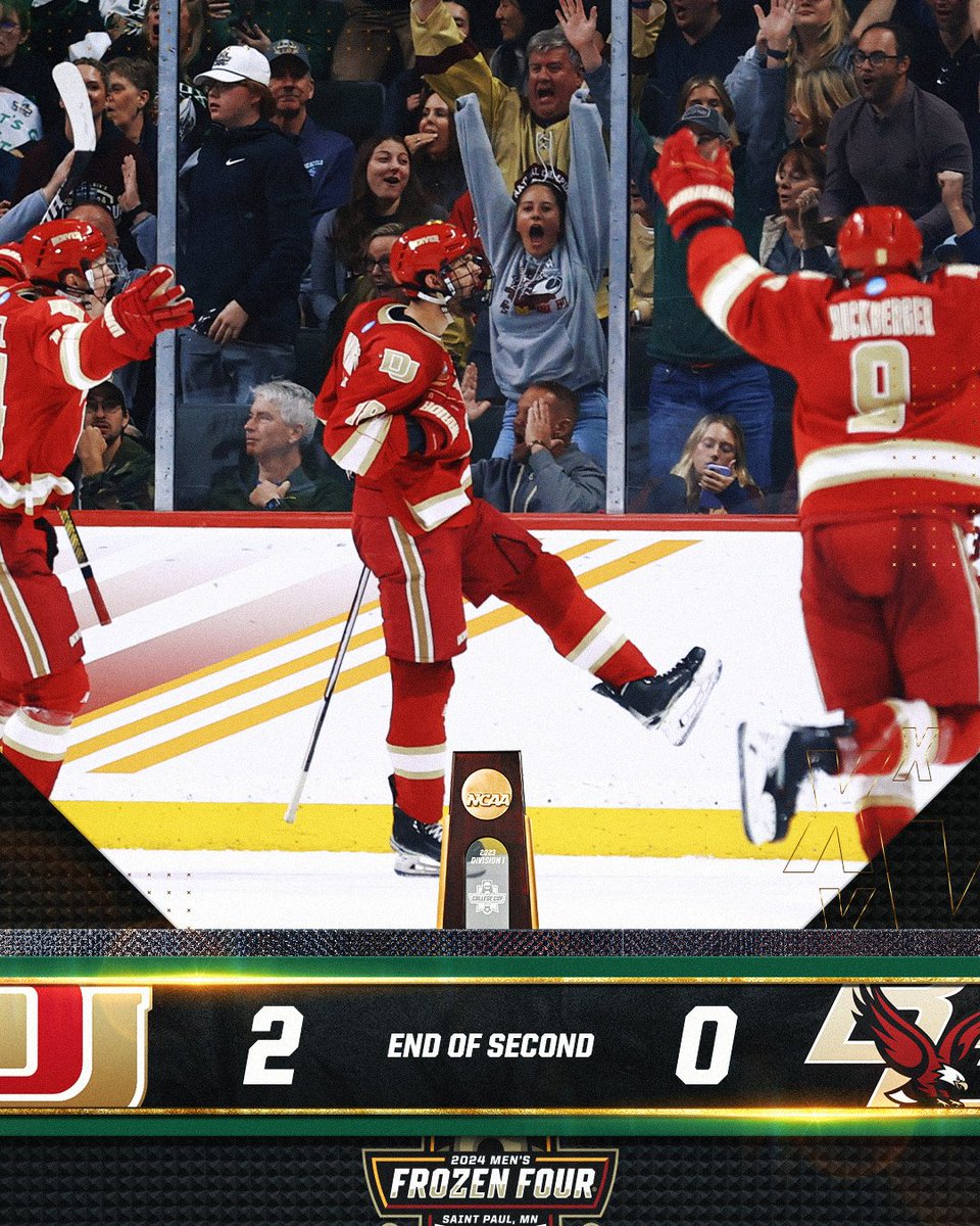 NCAAIceHockey's tweet photo. 𝐄𝐧𝐝 𝐨𝐟 𝐬𝐞𝐜𝐨𝐧𝐝. 🏆

@DU_Hockey - 2
@BC_MHockey - 0 

#MFrozenFour https://t.co/sLoZNkSEkw