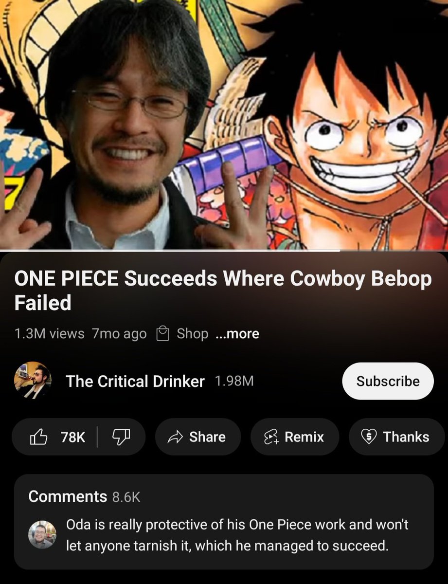 RivechaOfficial's tweet photo. @Crimson_Mayhem_ Its fairly obvious he has no clue what he's talking about, or at the very least doesnt do much research. In his One Piece review he praises it as a "non woke masterpiece" and keeps praising Oda in the vid. Except when talking about him, he uses a pic of someone thats... not Oda https://t.co/0AOUXPqCgb