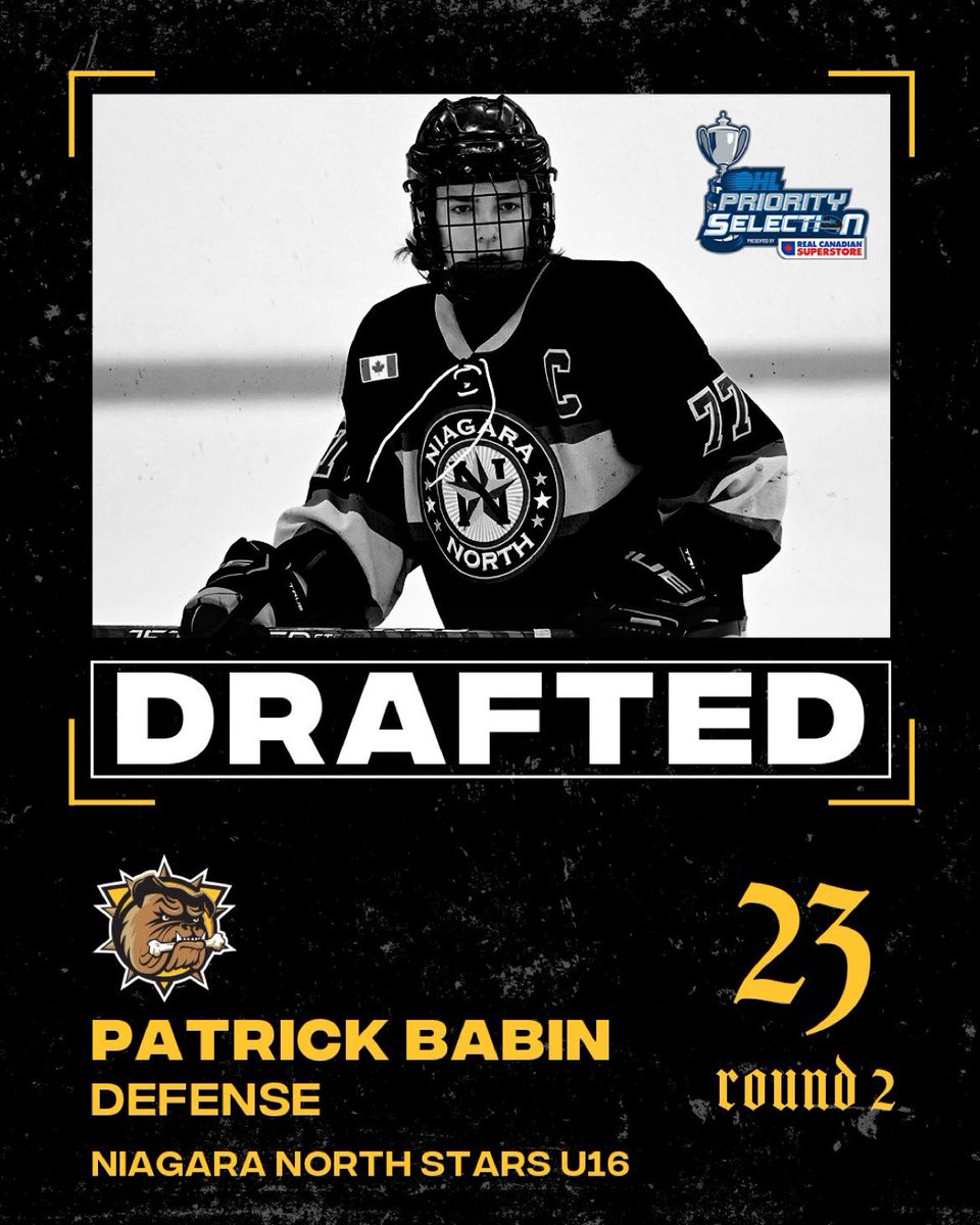 The Niagara Falls Canucks would like to congratulate AP defenseman Patrick Babin on being selected by the Brantford Bulldogs in the 2nd round (23rd overall) of the 2024 OHL Priority Selection Draft!