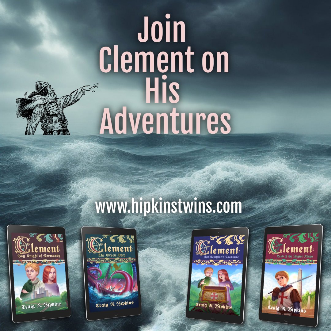 Clement, medieval teen genius, & knight. With his loyal friends Dagena & Olaf they embark on adventures that will keep you turning the pages. #YA #homeschool #fantasy Get all 4 books in PB or Kindle. #histfic amazon.com/dp/B08JZH6DC5 hipkinstwins.com
