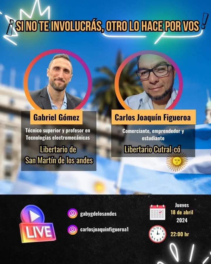 Se viene un espacio nuevo de entrevistas en la provincia: #JuevesLibertarios

Neuquén debe ser un faro que contribuya al cambio cultural.
Junto a @nadiajmarquez  y @JMilei los valores vuelven a ser protagonistas en el suelo neuquino.