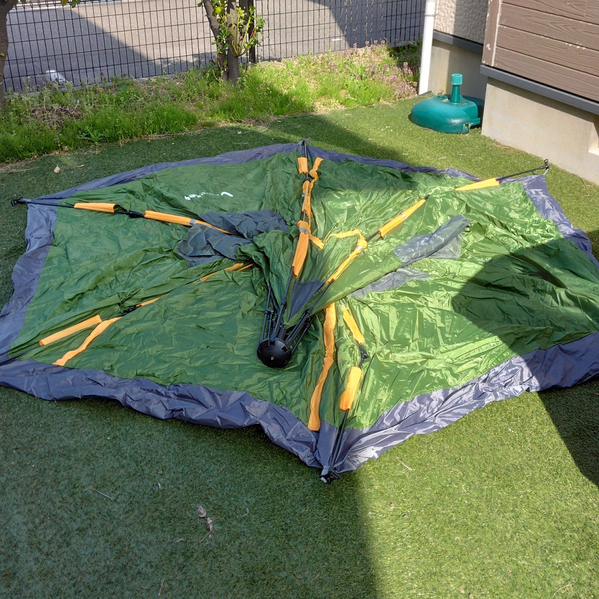 echigomasked400's tweet photo. ←ビフォー
→アフター

何年か前にAmazonで買った
中華製ワンタッチテント

＃家でデイキャンプする日曜日 https://t.co/ESI1iVXV61