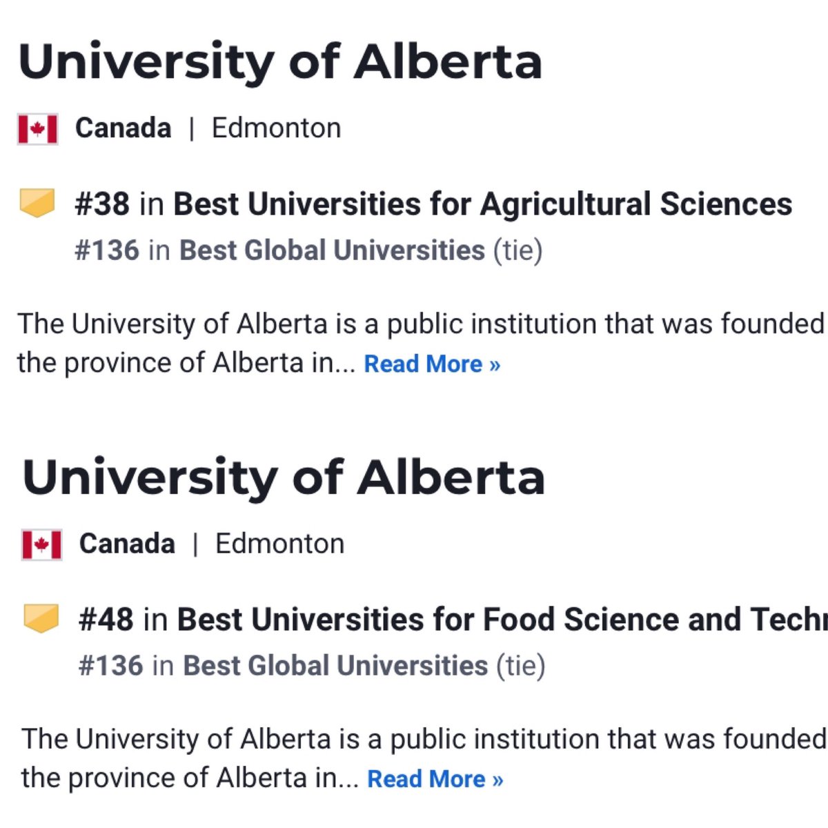 I am pleased to see the strong ranking of @UofAALES in both #agricultural & #food sciences in this week’s @usnews global academic rankings of 1500 universities! #agriculture #abpse #cdnag #ualberta #ableg