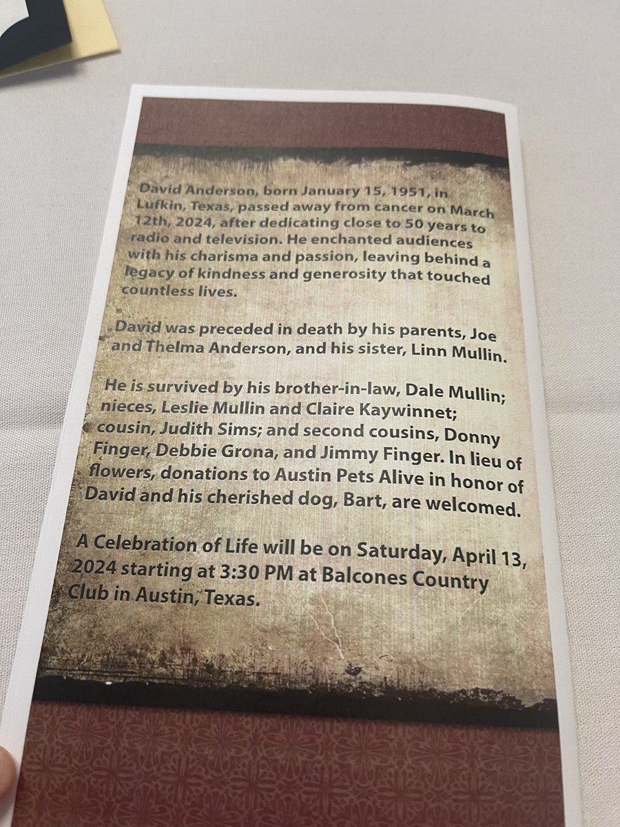 Just honored David Anderson's memory at his memorial, declaring today David Anderson Day in Austin. His infectious smile and positivity touched us all. Proud to have known him. Fly high, David. Until we meet again.