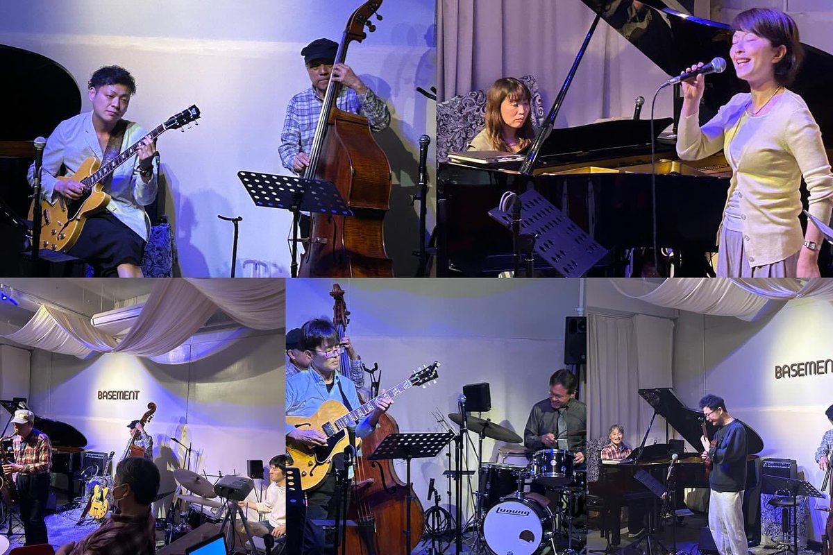 yk12yk's tweet photo. 昨夜は森内良子氏(Pf)リーダーJAZZセッションナイトで初訪のBasementさんへ。
archtop tributeの揃い踏み https://t.co/CGdBHVZgAF