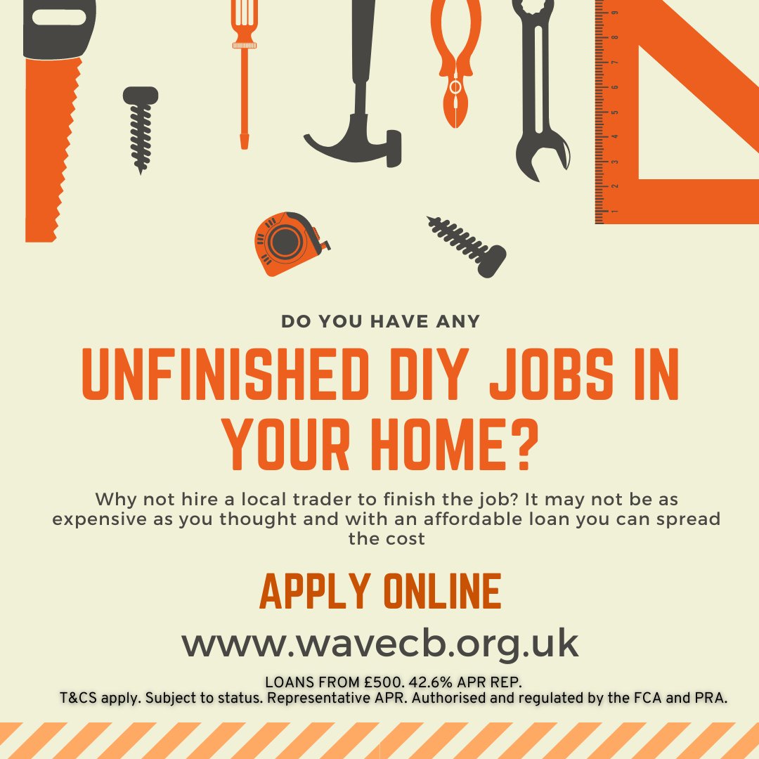 Do you have any unfinished DIY jobs in your home? 🔨 You can now spread the payments with loan to hire a local trader. Find out more at zurl.co/wf2d LOANS FROM £500 42.6% APR REP. T&CS apply. Subject to status. Rep. APR. Auth. & Reg. by the FCA and PRA.