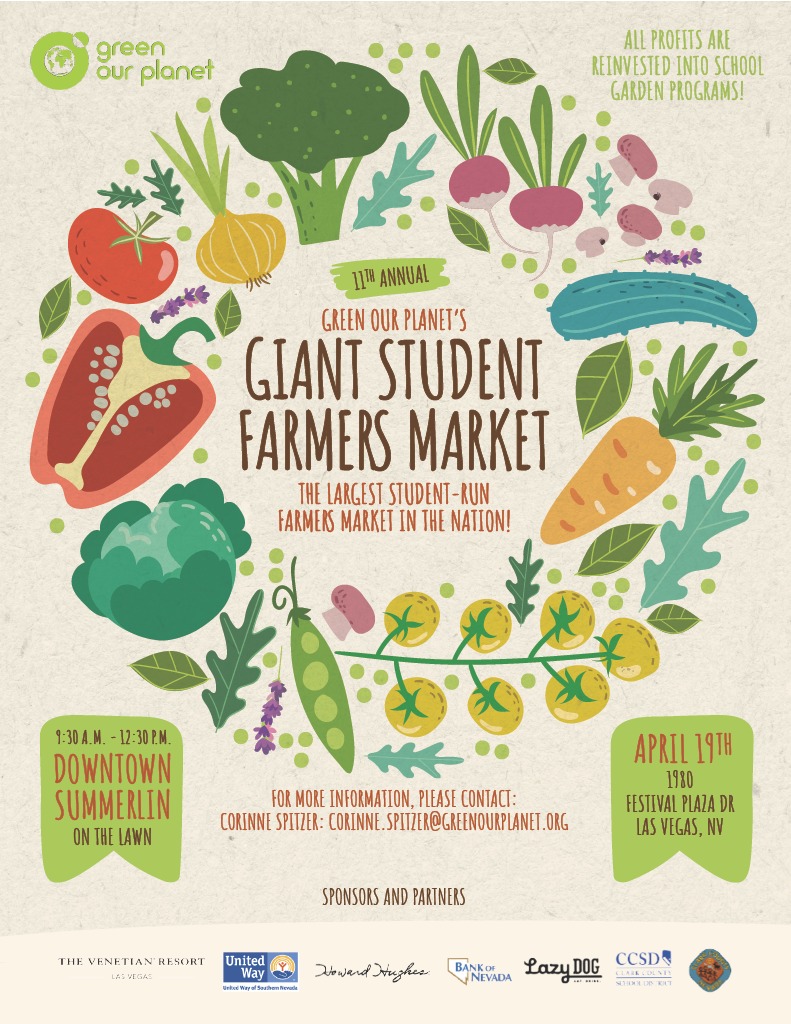 ❗ SAVE THE DATE ❗ The semiannual Giant Student Farmers Market is taking place next Friday, April 19th at Downtown Summerlin! Come support our student Farmpreneurs as they showcase their school-grown produce. We'll see you there!