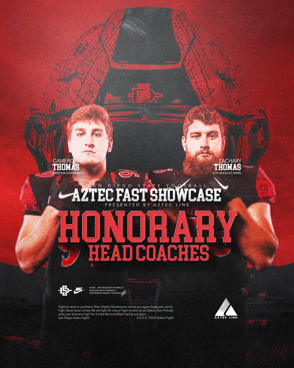 Our honorary head coaches for the Aztec Fast Showcase presented by @AztecLink_NIL will be @Zach_Thomas76 and @CameronThomas44 ‼️ 📰: bit.ly/3vIoeb9 🎟️: goaztecs.com/AztecFAST #AztecFAST🍢 x #BeTheA1pha🐺