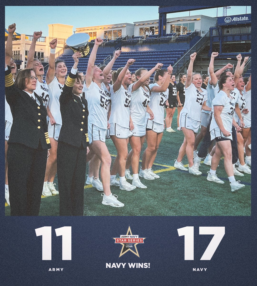 .@NavyWLax claims the ⭐️ in Annapolis! With this evening's victory, @NavyAthletics has clinched the Army-Navy Star Series presented by @USAA! With two ⭐️s remaining in Men's Tennis & Baseball, the Mids have a 13-10-1 advantage in the series. #ArmyNavy