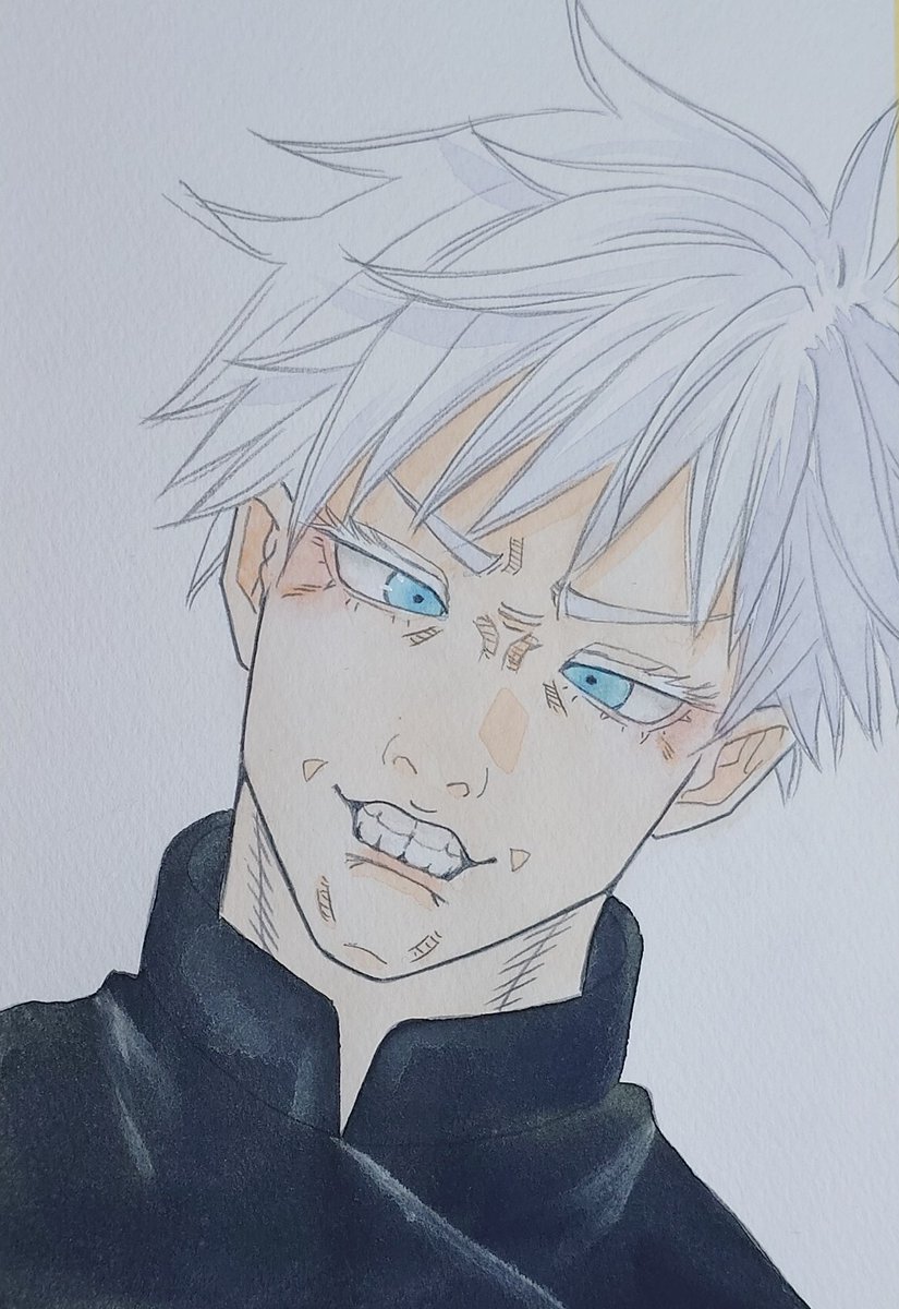 gojou satoru solo looking at viewer short hair blue eyes simple background white background 1boy  illustration images