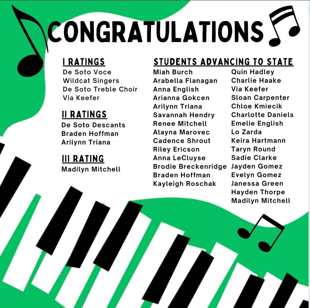Congrats to our DHS Choir students who competed at Solo and Small Ensemble Festival today!