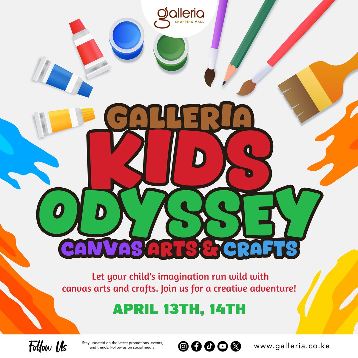 Let your child’s imagination run wild with canvas arts and crafts at our Galleria Kids Odyssey this weekend.

Bring your kids for a creative adventure!

#FunForKids #Fun #Art #Kids #GalleriaShoppingMall #Karen #Nairobi