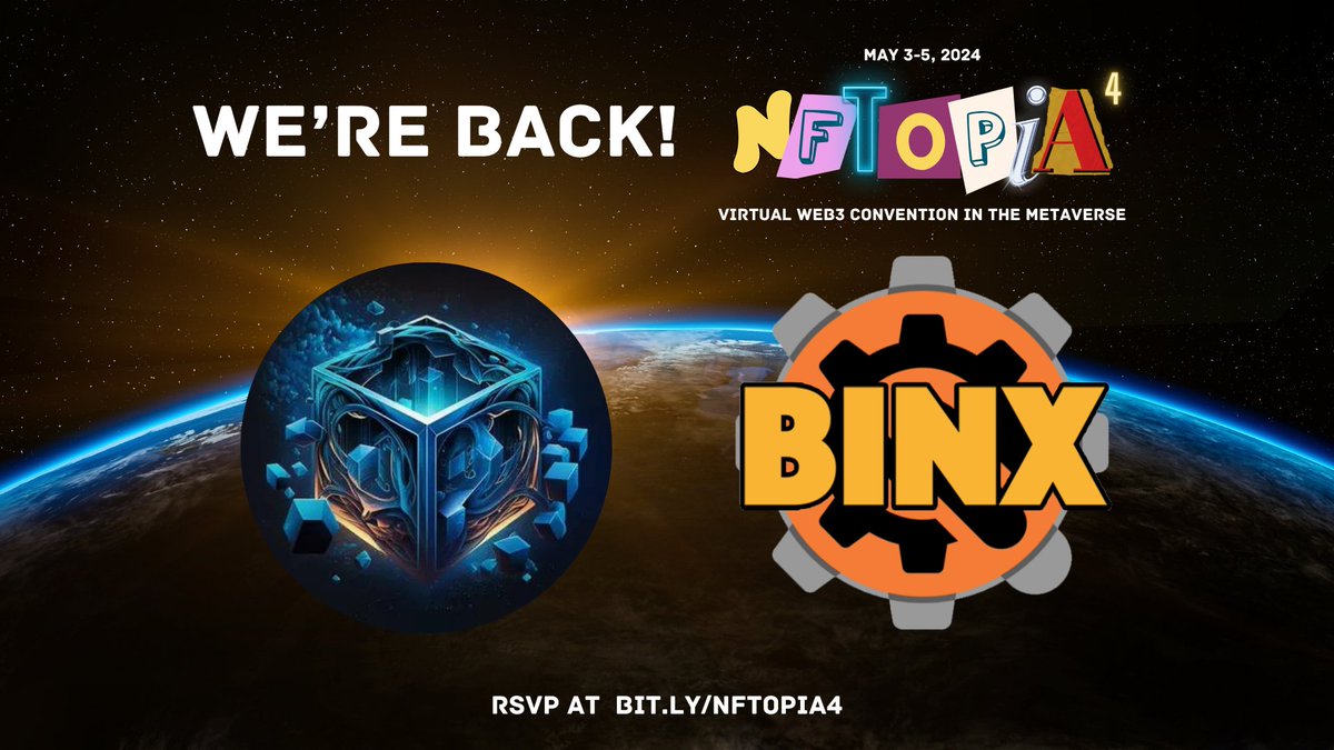<a href="/TFMW_gg/">Terraformers, Many Worlds</a> and <a href="/binxtv/">BinxTV</a> return for another great NFTOPIA 4 weekend this May 3-5, 2024! We are stoked!! ⏹🎥

RSVP at:  bit.ly/rsvp-nftopia4

#nftopia4
