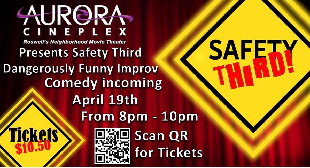 LIVE COMEDY IMPROV 
at Aurora Cineplex 
by Safety Third Improv
Fri April 19th from 8:00pm--10pm
**18 and older

$ 10.50 --TICKETS at
tinyurl.com/33mhfyr8

Follow at: linktr.ee/auroracineplex

#Comedy #Improv #SafetyThirdImprov #AuroraCineplex #ImprovComedy  #Roswell #RoswellGA