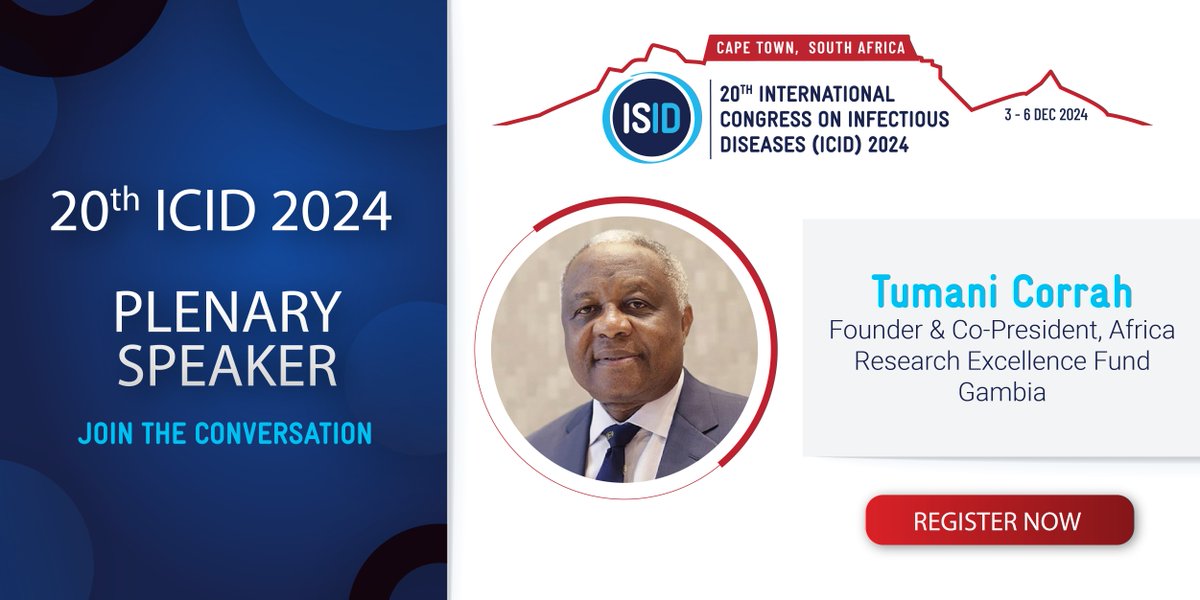 Tumani Corrah is the founder & Co-President of the Africa Research Excellence Fund in Gambia. He is also Emeritus director of the Medical Research Council Unit, The Gambia, at the London School of Hygiene and Tropical Medicine. #ISID Join us at #ICID2024! ow.ly/ZiRk50RfvEr