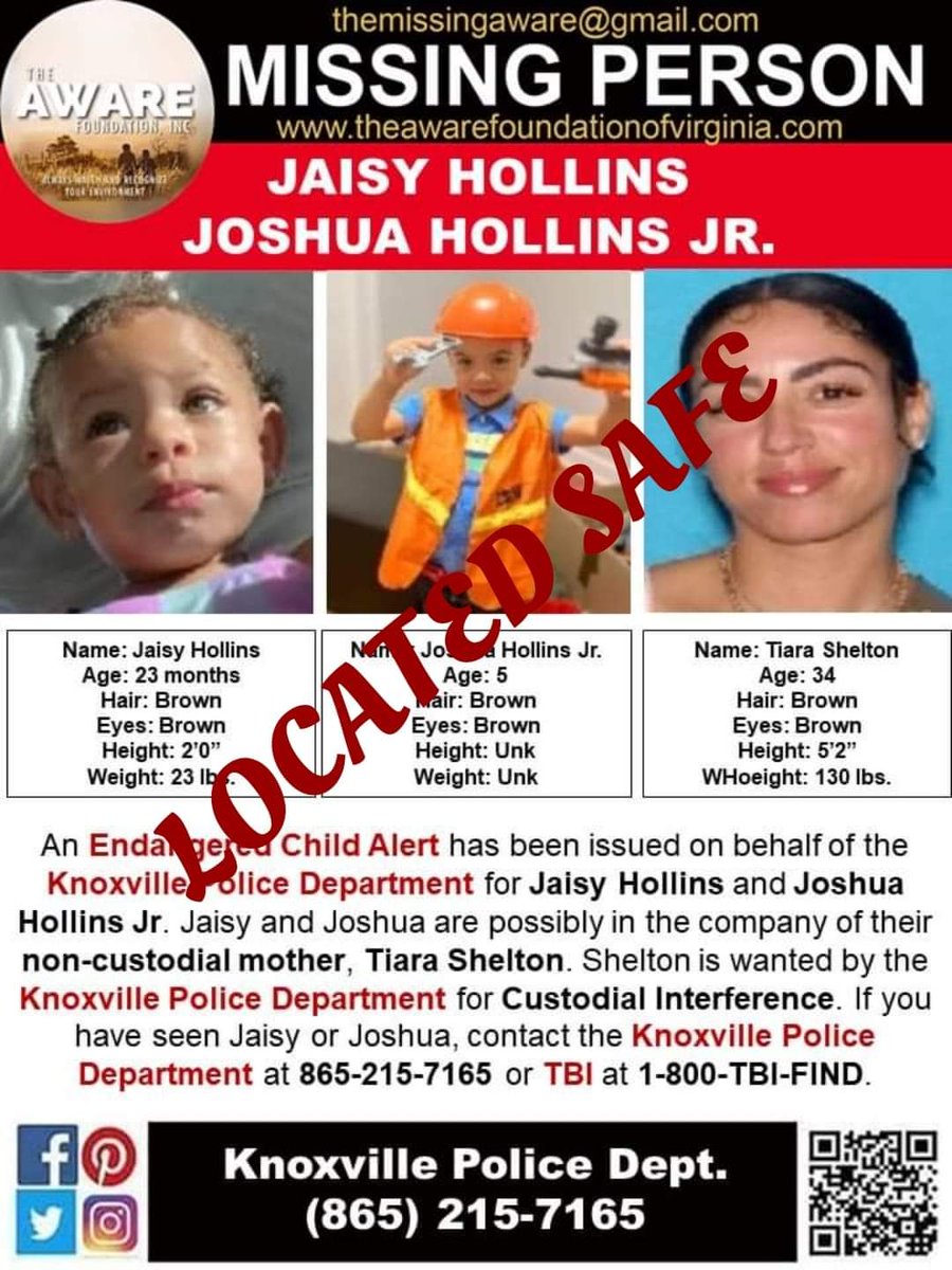 UPDATE: The two children who an Endangered Child Alert was issued for have been found safe after they were taken from DCS custody in Knoxville, according to the Knoxville Police Department. One other child taken from DCS custody in Knoxville has not been located.…