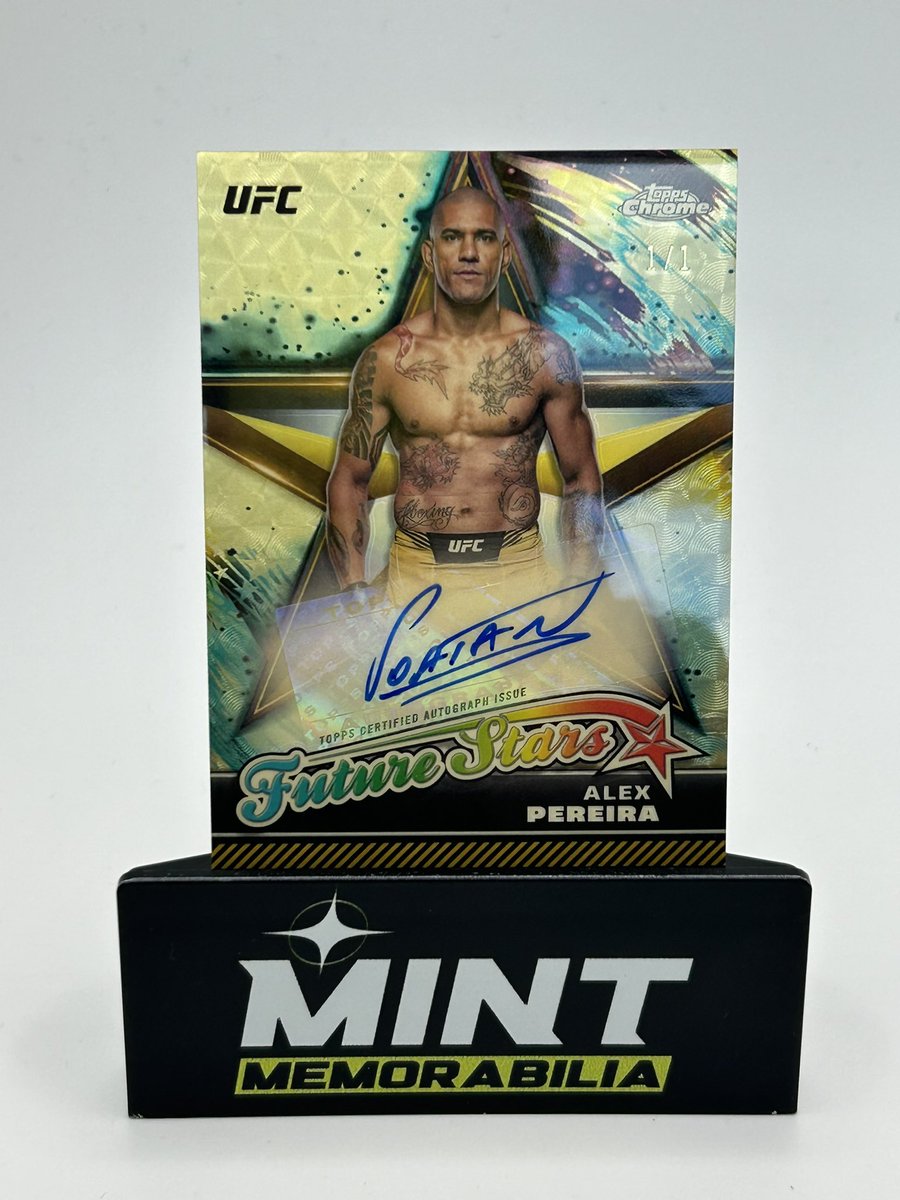 🔥 @CHICAGOCARDCOLLECTOR23 on Instagram just pulled the ULTIMATE find from a Topps Chrome UFC pack! 🥊✨ Behold the Alex Pereira Auto Future Stars Superfractor 1/1! A collector’s dream come true! #UFC #ToppsChrome #Collectibles #OneOfAKind #alexpereira