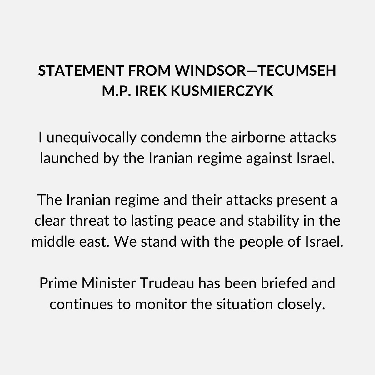 My statement on the Iranian regime’s airborne attack against Israel: