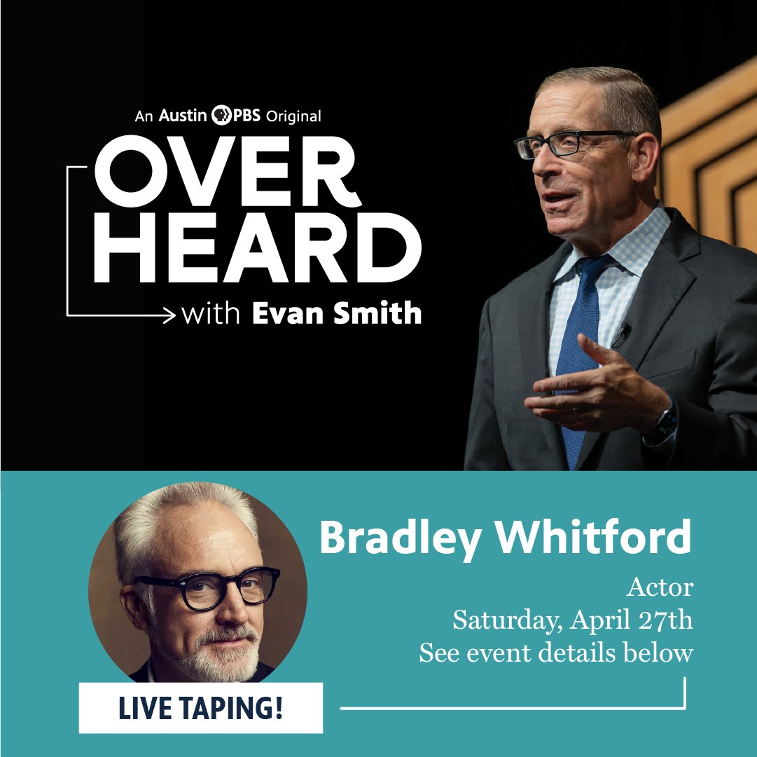 Join us for the final #overheardpbs with @evanasmith taping of the season as we welcome Emmy Award winning actor, @BradleyWhitford to the stage. Head to overheardwithevansmith.org/tapings to RSVP today! *Sponsored by HillCo Partners, Claire & Carl Stuart, Christine & Philip Dial*