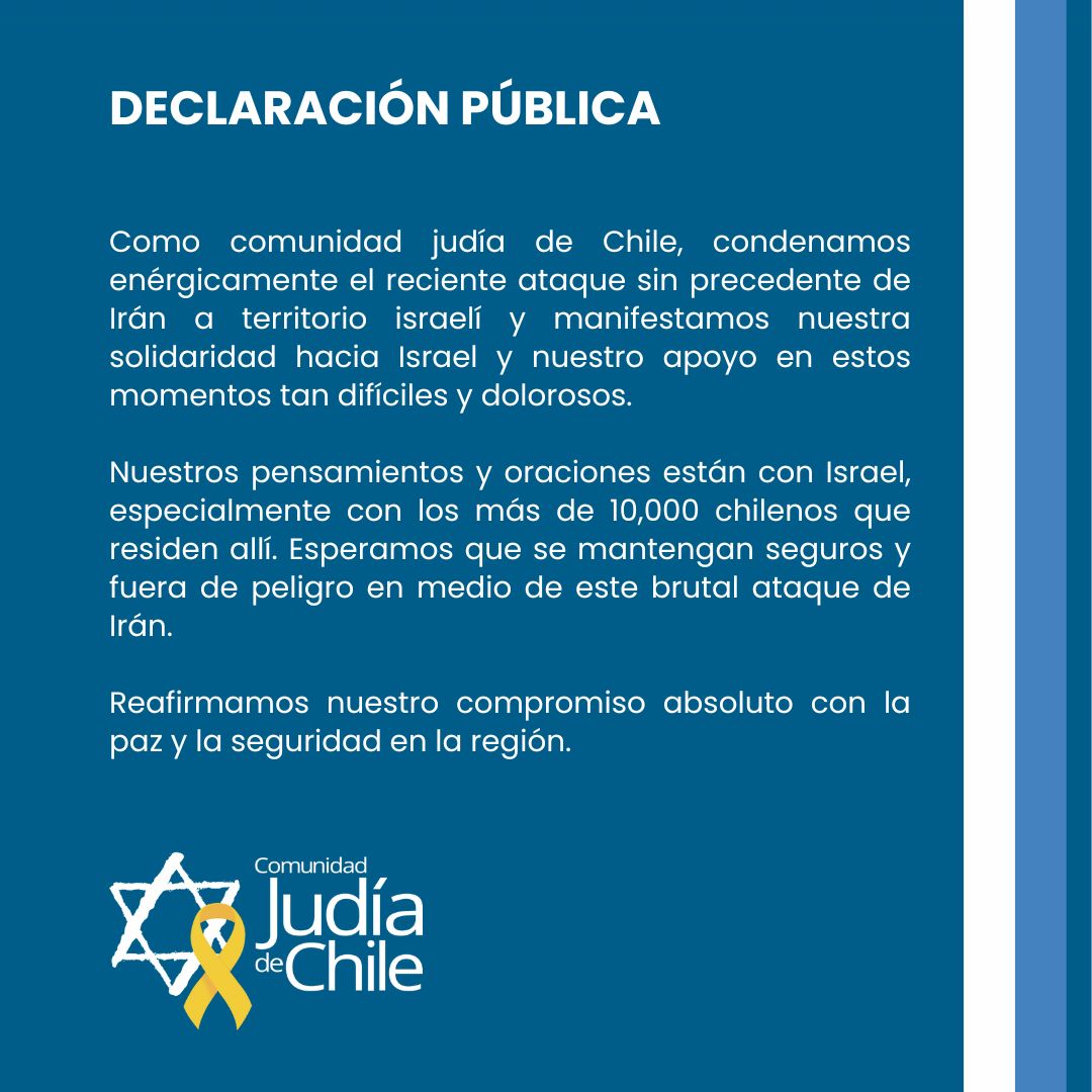 comjudiachile's tweet photo. Declaración Pública de ataque de Irán a Israel
@ArielaAgosin @DafneEnglander
#israel #ataqueiran #bringthemhome https://t.co/dM6BJEq4oX