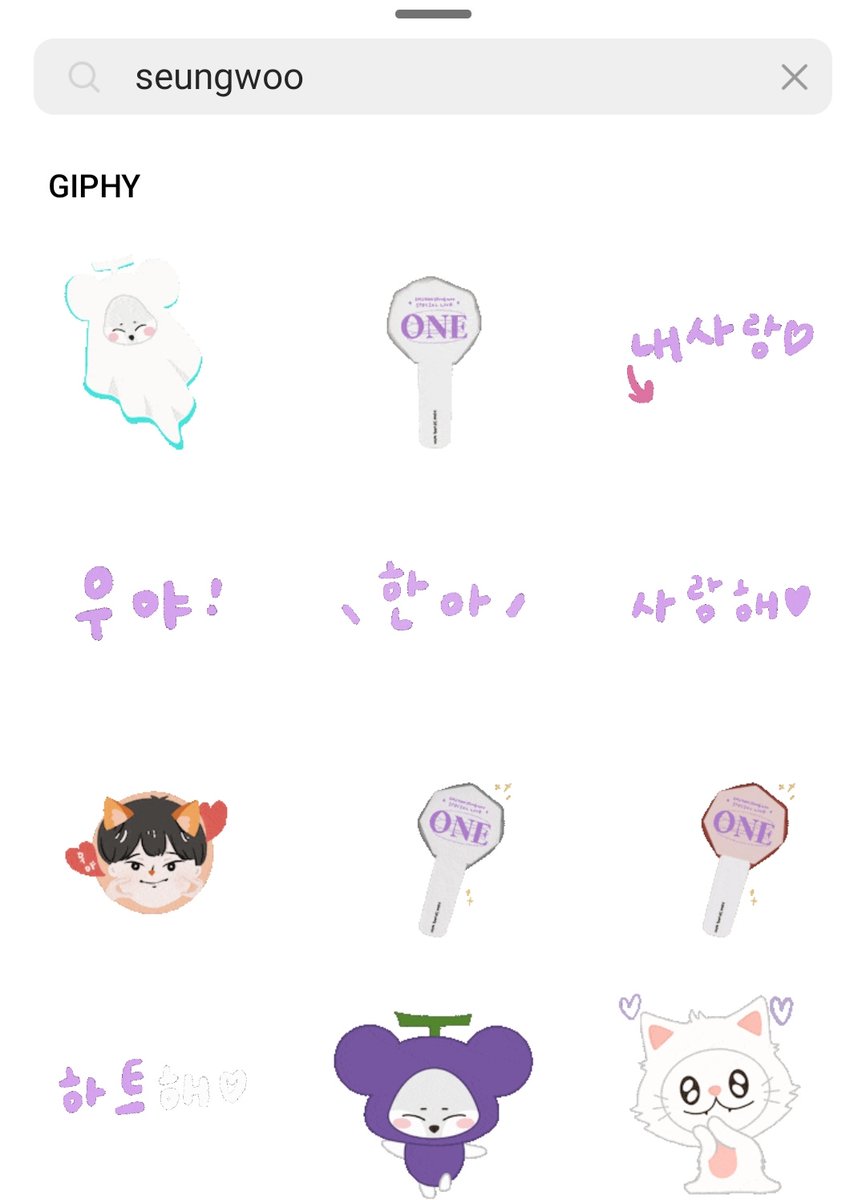 Omooooo I just know that if you search 'Seungwoo' in the IG gift, it's available 🥹💜 Aaaaaa cute 💜 there's Poya too💜