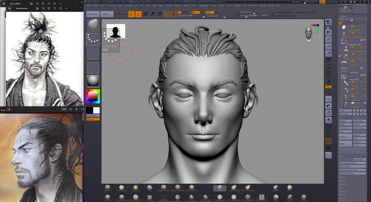 nchsoliveira's tweet photo. Musashi project moving slow but moving forward at least ahahah
Retopo was done and started to detail the head, rest of the body wont need much detail
hair is temporaly, just a sketch to help with the head and face shape/details https://t.co/Wu69DGEN8t