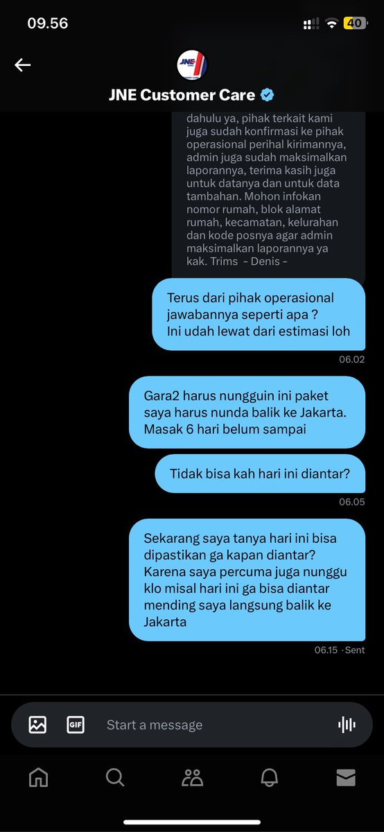 yzdhsn's tweet photo. Tolong lah min @JNECare jawab DM saya ini kapan paket bisa di antar? https://t.co/ShIE4A0ot1