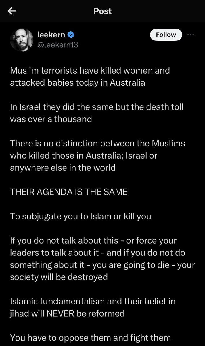 Wonder if we will ever get an apology from genocide supporters @RachelRileyRR @JuliaHB1 and @leekern13 for their blatant Islamophobia now that it has been confirmed that the Sydney stabber was not a Muslim? So quick to try and exploit a horrific attack for their own Zionist…