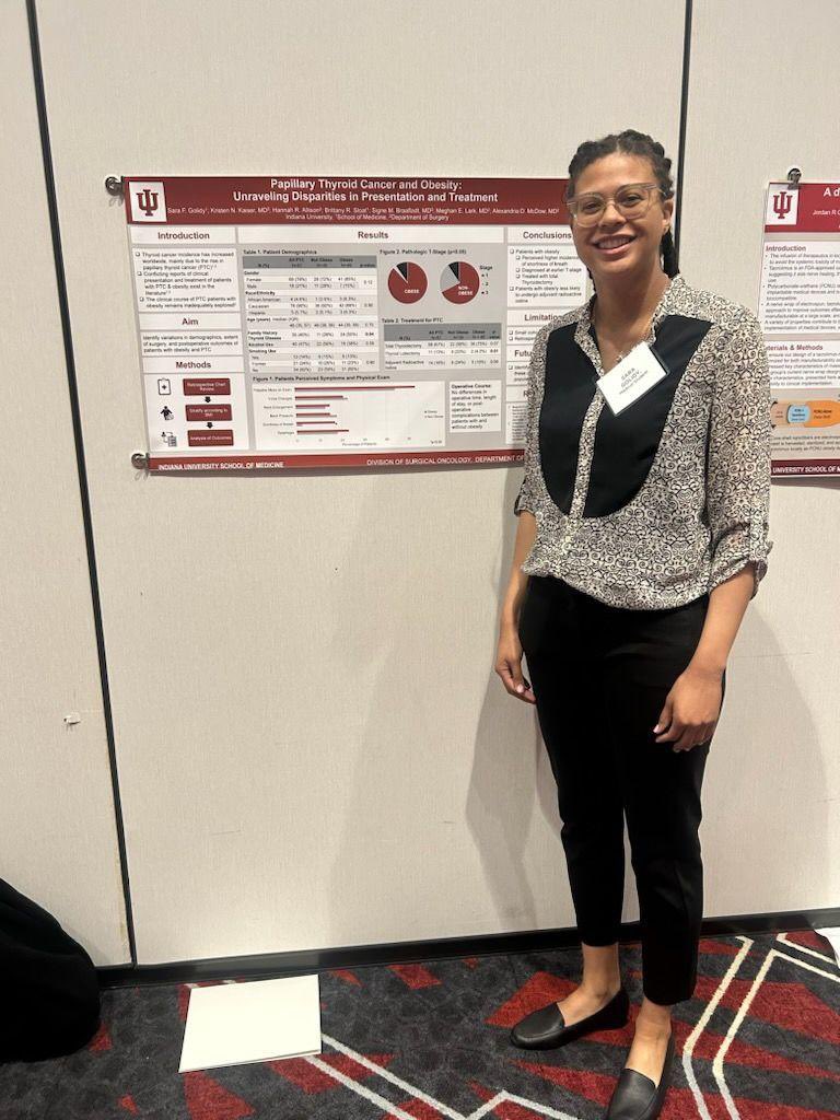 @sfgolidy assessing disparities in presentation & treatment in patients with obesity & @thyca #IndianaACS with mentorship from @kristen_kaiser1   Team #IUEndocrineSurgery   @AmCollSurgeons @IU_Surgery @IUMedSchool @IUCancerCenter