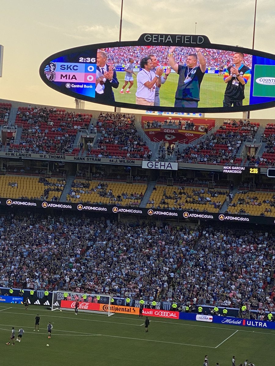 Amazing seats to watch an historic match in soccer history in KC!!! Let’s go!! Biggest soccer crowd in Kansas history Super excited to see Leo Messi and so hot!! 🥵 Stadium is still filling up