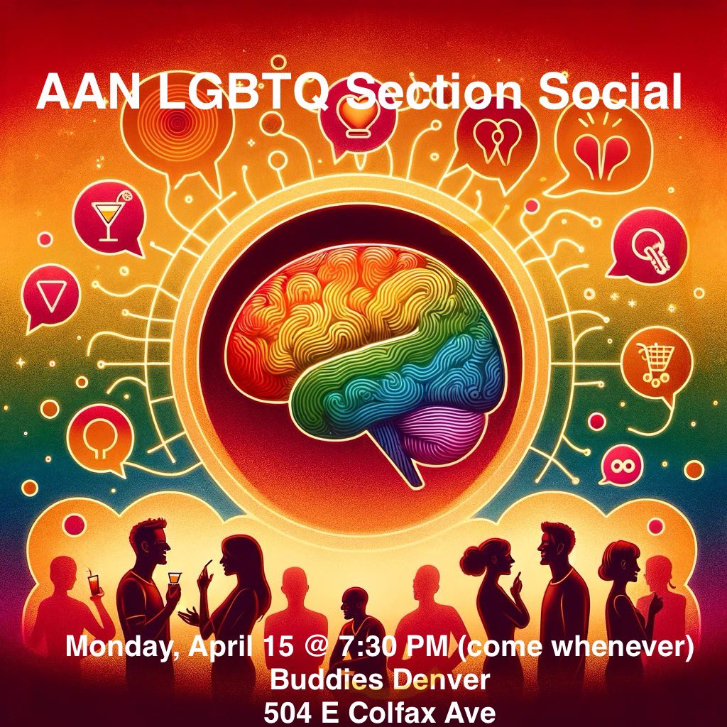 Are you at @AANmember #AANAM 2024 in Denver? Are you a member of the LGBTQI+ community OR do you at least like LGBTQI+ people (ie allies)? Join the LGBTQI+ section for an informal social at Buddies Denver on Monday April 15! See you there!!
