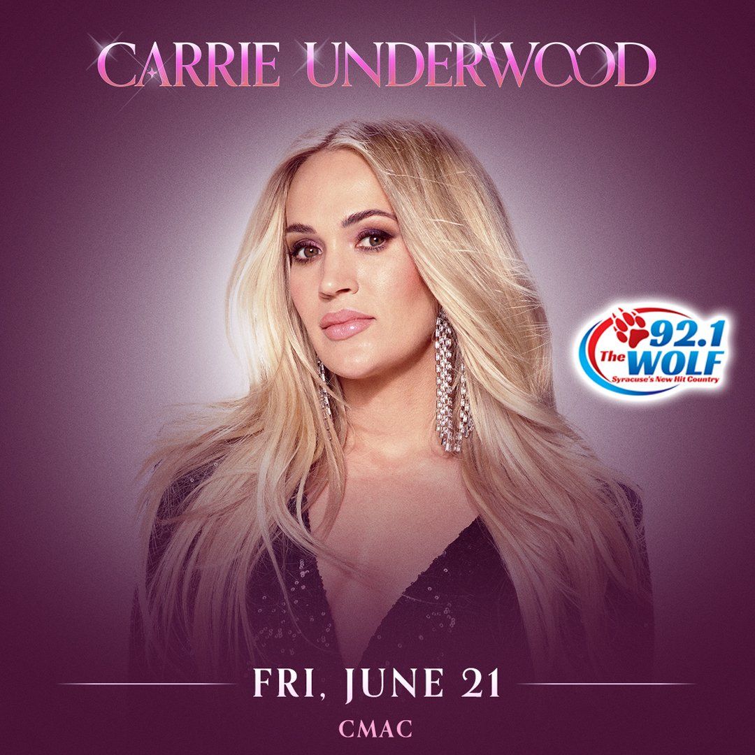 CONCERT ANNOUNCEMENT: @carrieunderwood is coming to @cmacevents! She'll be performing Friday, June 21st and it should be an amazing night of country music! Find on-sale information, as well as how you can win your tickets all week with 92.1 The WOLF here: bit.ly/WOLFCUCMAC24