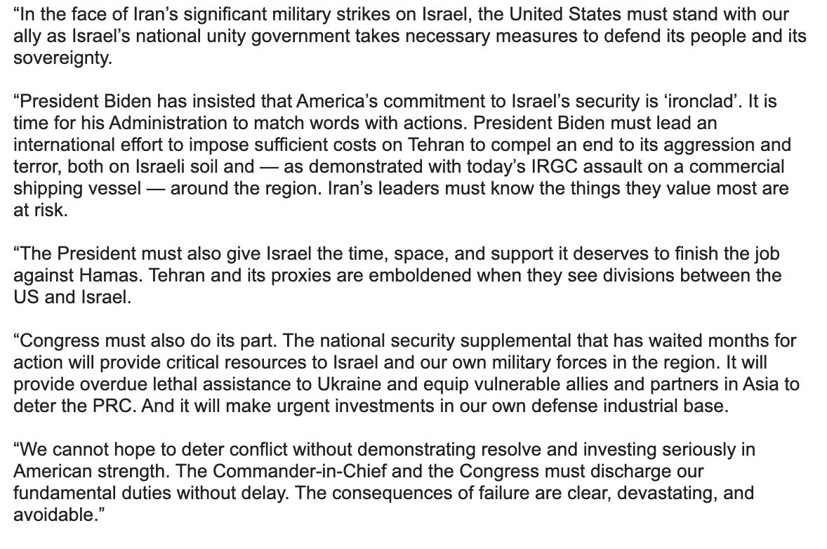 🚨 #BREAKING: Sen. Mitch McConnell responds to Iran’s attacks on Israel by DEMANDING aid for Ukraine McConnell says we must pass his $100+ BILLION aid bill so that we “can provide overdue lethal assistance to Ukraine” These people have ZERO shame.