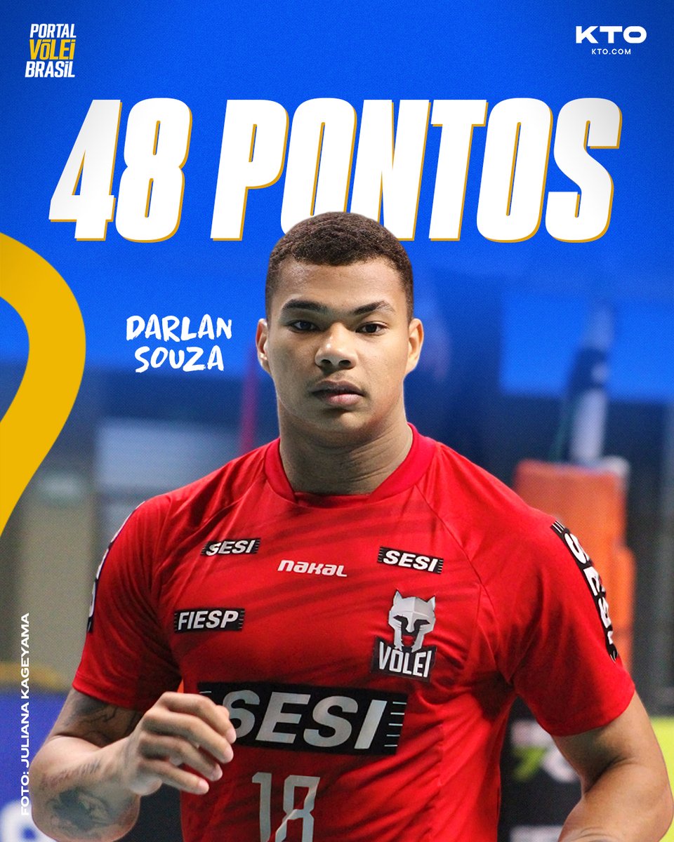 ✅ NOVO RECORDE! O oposto Darlan Souza, do Sesi Bauru, bateu o seu próprio recorde de maior pontuação individual da história da Superliga Masculina, somando 48 pontos 👏🇧🇷