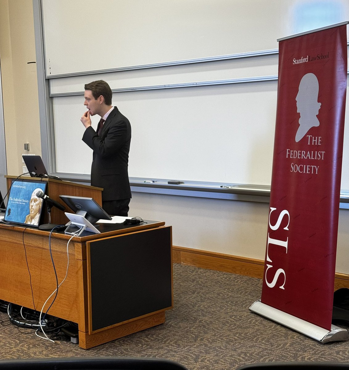 SLSFedSoc's tweet photo. A busy few weeks, including conversations with Professors Michael Paulsen and Michael McConnell on Section 3, Mr. Louis Capozzi on the Major Questions Doctrine, and Judge Stephen Clark on life as a district court judge. Thank you to all of our speakers! https://t.co/FzUWmjBwQT