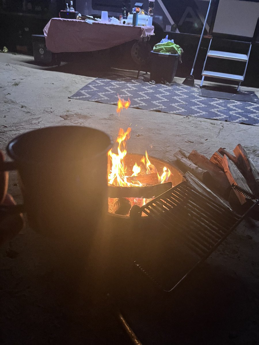 Camping.   Apple Pie in the cup &amp; listening to <a href="/ClemsonBaseball/">Clemson Baseball</a> <a href="/WDonaldMunson/">Don Munson</a> on the radio