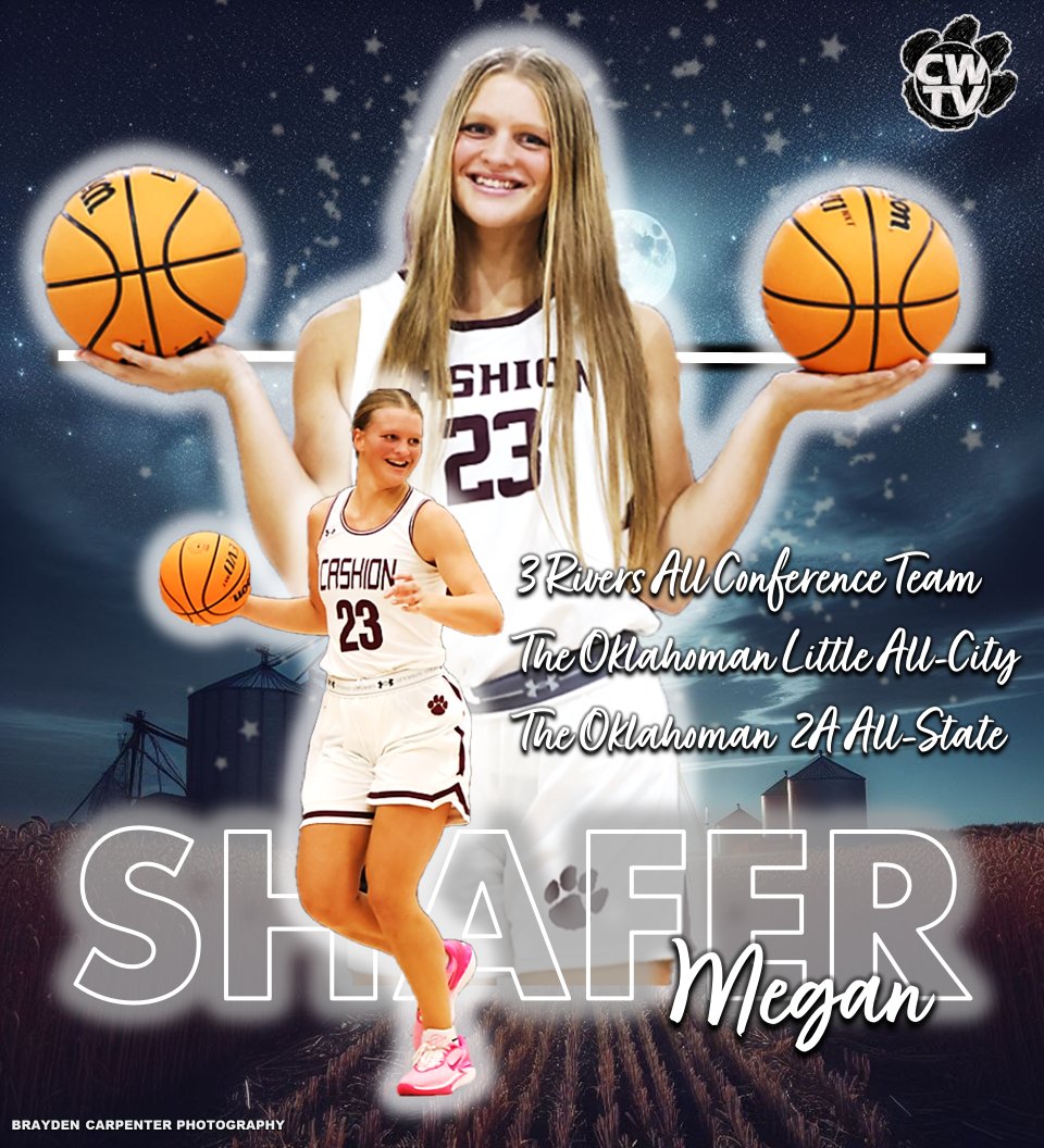 CASHION BASKETBALL AWARD SEASON! Congratulations to Junior Megan Shafer! 🏀Three Rivers All Conference Team 🏀@TheOklahoman_ Little All City Hon Mention 🏀@TheOklahoman_ 2A All State Hon Mention