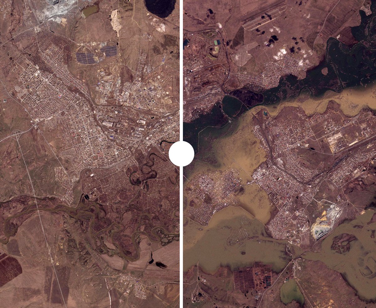 Planet satellite imagery captures floods as Ural River bursts banks in Orsk, Russia 🛰️📸🌍 Read more in @BBCWorld 👇