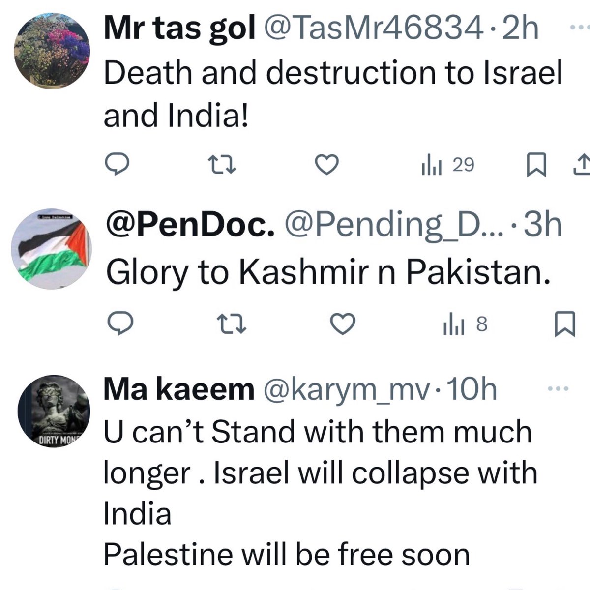NaorGilon's tweet photo. Luckily our enemies have little sophistication..
In reaction to a support post from India to Israel, these👇are their comments.
It seems that instead of separating between 🇮🇳🇮🇱, they are only pushing us closer😊. https://t.co/OlYghLXGcP