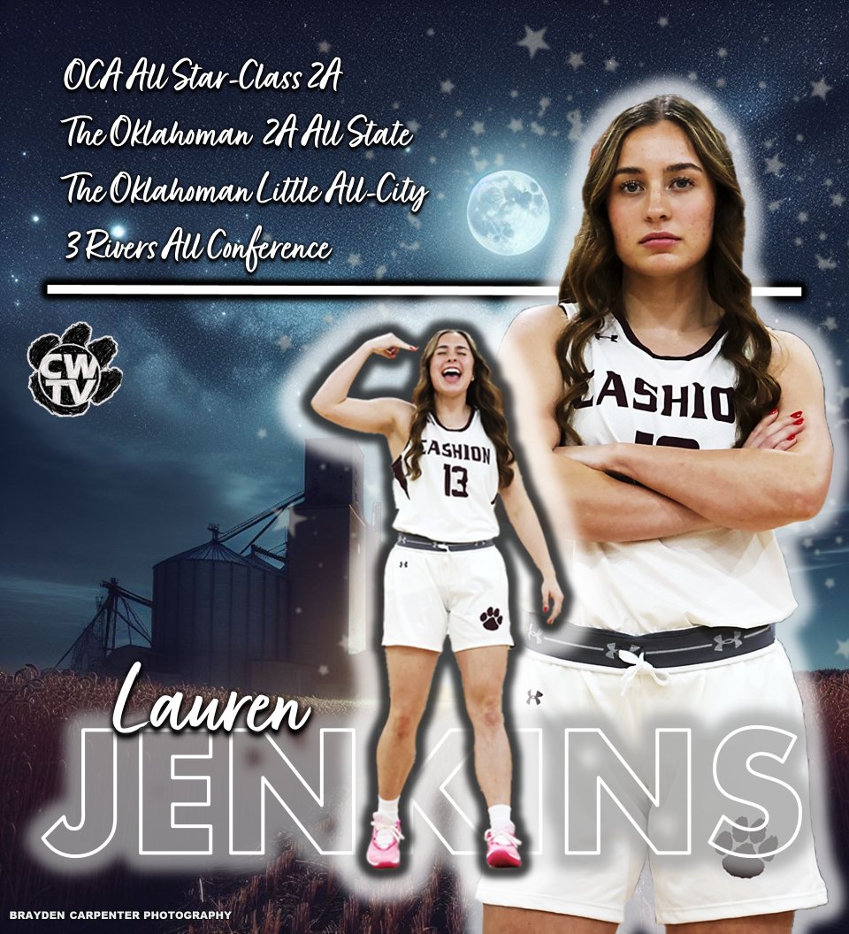 CASHION BASKETBALL AWARD SEASON! Congratulations to Senior Lauren Jenkins 🏀OCA All Star by Class 🏀 @TheOklahoman_ 2A All State- Hon Mention 🏀 @TheOklahoman_ Little All City- Hon Mention 🏀Three Rivers All Conference Team
