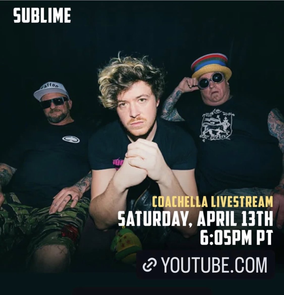 Up next (in #SkaParade alumni acts performing at @coachella ) - @sublime at 6:05pm Pacific. Watch it via: youtube.com/live/dYTuZMRFh…